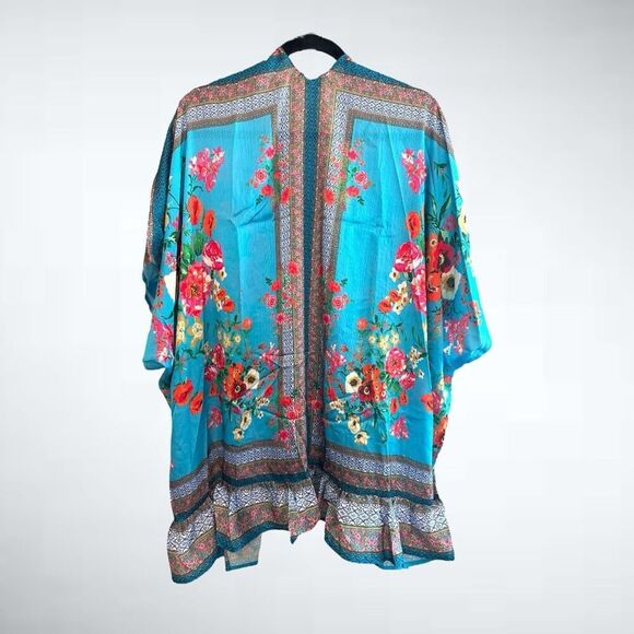 Size M/L Umgee Mixed Print Floral Kimono in Blue - Picture 3 of 7